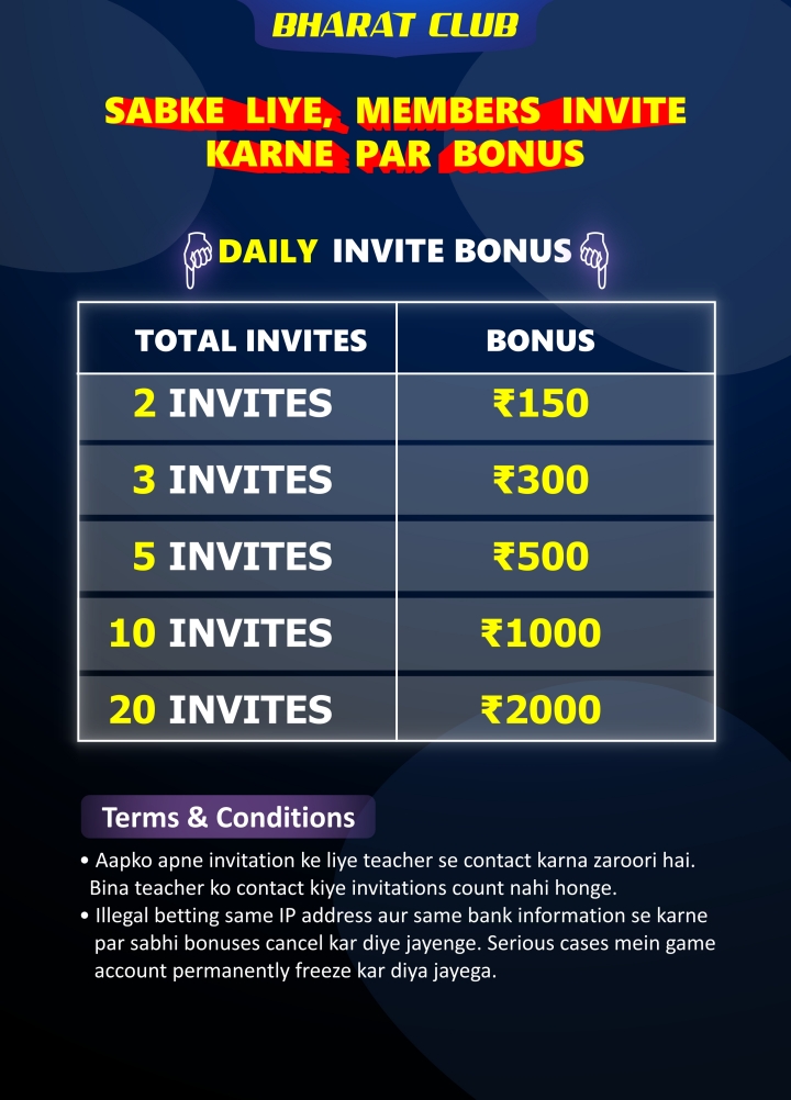 Daily Invite Bonus at Bharat Club